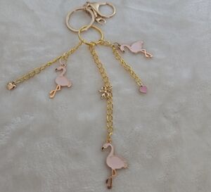Pink Flamingo Keychain/Bag Charm with Gold Accents